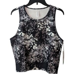 BALANCE COLLECTION WOMEN'S BLACK FLORAL STAMP CROP TANK SIZE XL